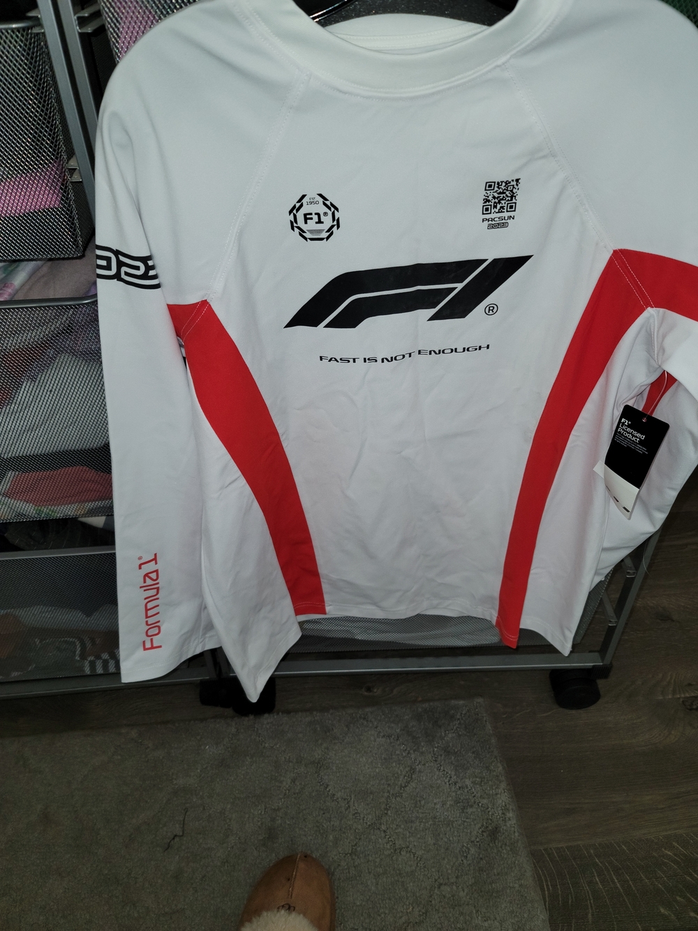 PacSun White Long-Sleeve F1 Performance Tee with Red Panels